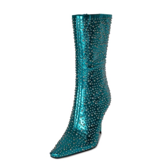 Jeffrey Campbell Iconic-E Stiletto Studded Boots Aqua Blue Metallic - Picture 4 of 9